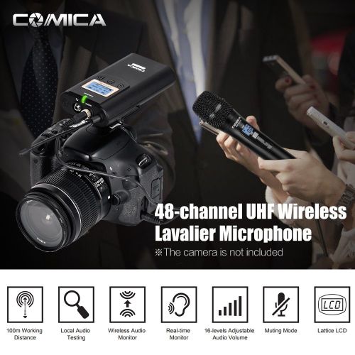  Comica CVM-WM100H 48-Channel UHF Wireless Handheld Microphone 328ft Range 16level VolumeReal-Time Monitor for DSLR Camera Camcorder with Andoer Cleaning Cloth