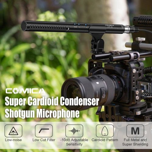  Comica CVM-VP3 Shotgun Microphone Super Cardioid Condenser Photography Interview Video Mic for Canon Nikon Sony Camera Camcorder with 3.5mm & XLR Cable with Andoer Cleaning Cloth