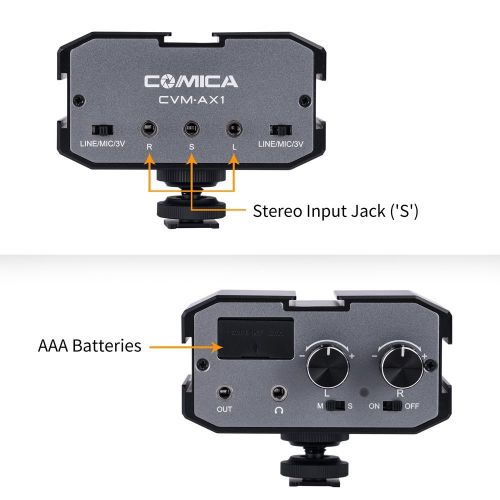  Comica CVM-AX1 Audio Mixer Adapter Universal Dual Channels 3.5mm Port Camera Mixer for Canon Nikon Sony Panasonic DSLR Camera Camcorder (Support Real-time Monitoring)