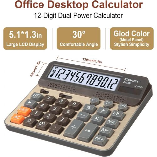  [아마존베스트]Comix Desktop Calculator, Large Computer Keys, 12 Digits Display, Champaign Gold Color Panel, C-2735