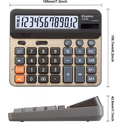  [아마존베스트]Comix Desktop Calculator, Large Computer Keys, 12 Digits Display, Champaign Gold Color Panel, C-2735