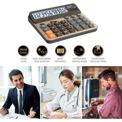  [아마존베스트]Comix Desktop Calculator, Large Computer Keys, 12 Digits Display, Champaign Gold Color Panel, C-2735