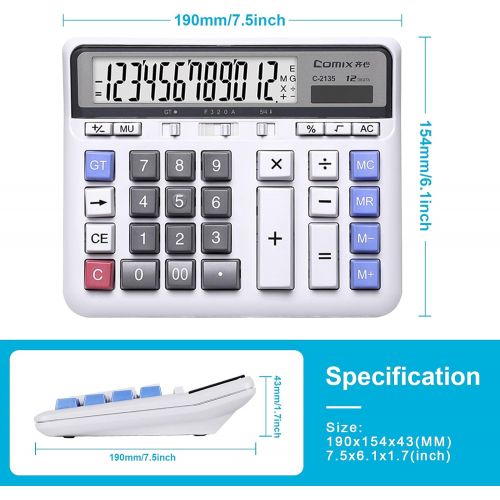  Comix Desktop Calculator Solar Battery Dual Power with 12-Digit Large LCD Display and Large Computer Keys Office Calculator for Home Office School