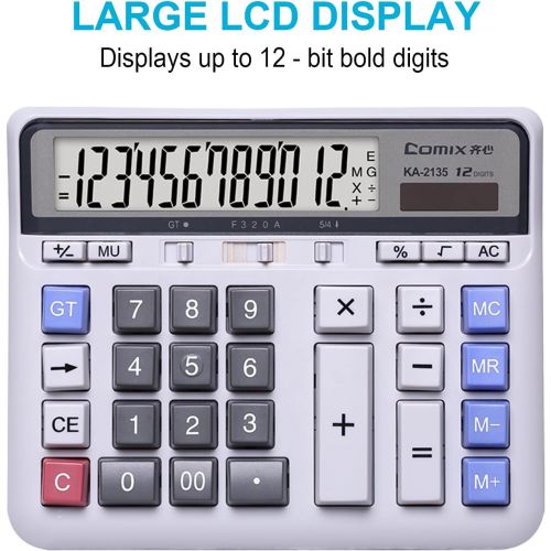  Comix Desktop Calculator Solar Battery Dual Power with 12-Digit Large LCD Display and Large Computer Keys Office Calculator for Home Office School