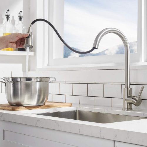  Comllen Commercial Single Handle High Arc Brushed Nickel Pull Out Kitchen Faucet,Single Level Stainless Steel Kitchen Sink Faucets with Pull Down Sprayer Without Deck Plate
