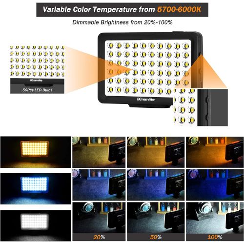  Commlite CM-L50 LED Camera Video Light, 50 LED 5700-6000K Dimmable Mini Panel Light for Smartphones and Cameras, fit for Canon, Sony, Nikon, iPhone, Samsung, Huawei and More