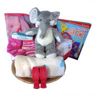 Community Elephant Baby Gift Basket for Baby Boy or Girl with Cotton Blanket, Growth Chart, Socks (PinkElephant)