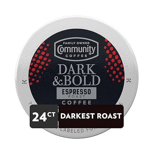  Community Coffee Dark & Bold Espresso Roast 24 Count Coffee Pods, Compatible with Keurig 2.0 K-Cup Brewers, 24 count (Pack of 1)