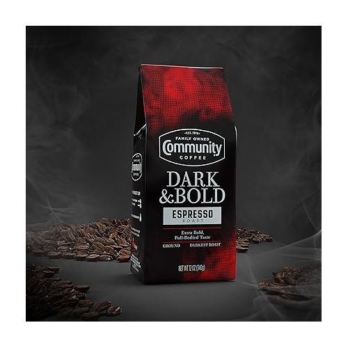  Community Coffee Dark & Bold Espresso Roast 72 Ounces, Extra Dark Roast Ground Coffee, 12 Ounce Bag (Pack of 6)