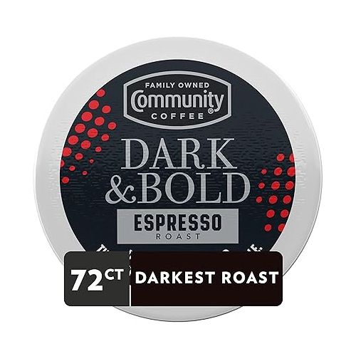  Community Coffee Dark & Bold Espresso Roast Coffee Pods, 72 count, Extra Dark Roast Compatible with Keurig 2.0 K-Cup Brewers, 12 Count (Pack of 6)