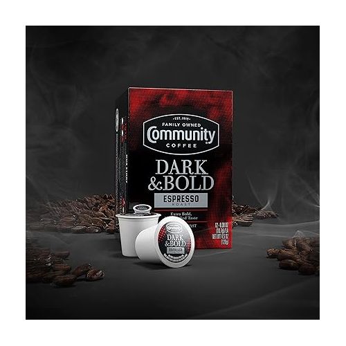  Community Coffee Dark & Bold Espresso Roast Coffee Pods, 72 count, Extra Dark Roast Compatible with Keurig 2.0 K-Cup Brewers, 12 Count (Pack of 6)