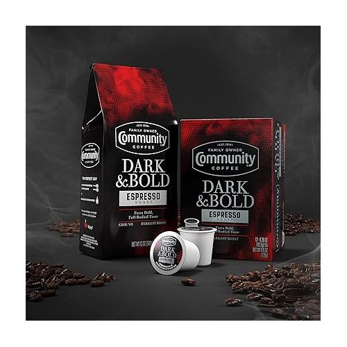  Community Coffee Dark & Bold Espresso Roast Coffee Pods, 72 count, Extra Dark Roast Compatible with Keurig 2.0 K-Cup Brewers, 12 Count (Pack of 6)