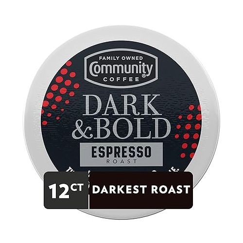  Community Coffee Dark & Bold Espresso Roast 12 Count Coffee Pods, Extra Dark Roast Compatible with Keurig 2.0 K-Cup Brewers, 12 Count (Pack of 1)