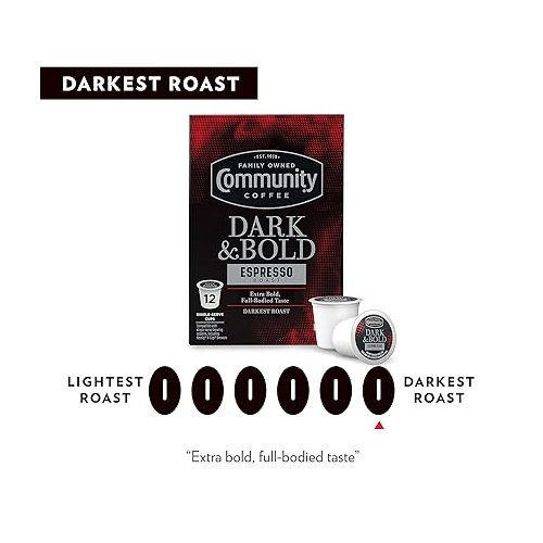  Community Coffee Dark & Bold Espresso Roast 12 Count Coffee Pods, Extra Dark Roast Compatible with Keurig 2.0 K-Cup Brewers, 12 Count (Pack of 1)