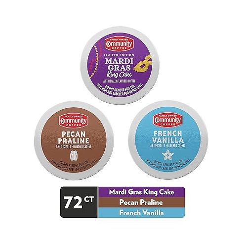  Community Coffee Flavored Pods Variety Pack,72 Count, Medium Roast and Flavored, Compatible with Keurig 2.0 K-Cup Brewers (24 Count, Pack of 3)
