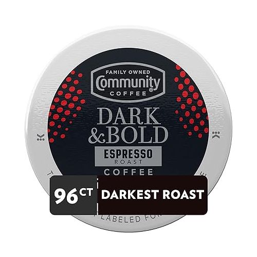  Community Coffee Dark & Bold Espresso Roast 96 Count Coffee Pods, Compatible with Keurig 2.0 K-Cup Brewers, 24 count (Pack of 4)