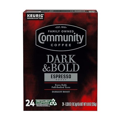  Community Coffee Dark & Bold Espresso Roast 96 Count Coffee Pods, Compatible with Keurig 2.0 K-Cup Brewers, 24 count (Pack of 4)