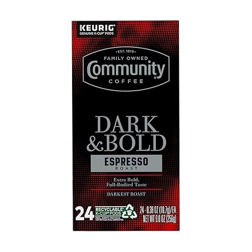  Community Coffee Dark & Bold Espresso Roast 96 Count Coffee Pods, Compatible with Keurig 2.0 K-Cup Brewers, 24 count (Pack of 4)