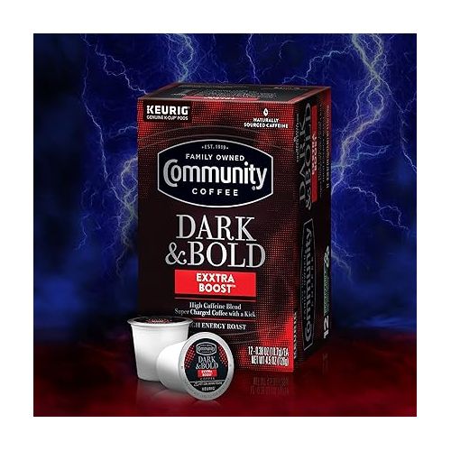  Community Coffee Dark & Bold Exxtra Boost 72 Count Coffee Pods, Compatible with Keurig 2.0 K-Cup Brewers, 12 Count (Pack of 6)