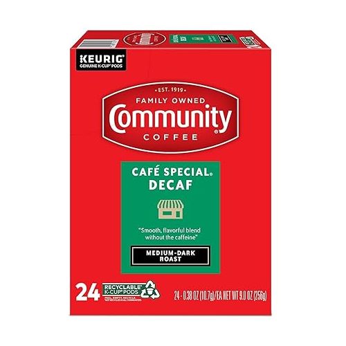  Community Coffee Cafe Special Decaf 24 Count Coffee Pods, Medium-Dark Roast, Compatible with Keurig 2.0 K-Cup Brewers, 24 Count (Pack of 1)