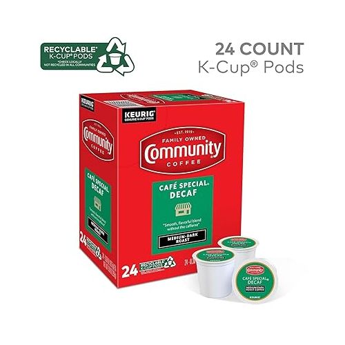  Community Coffee Cafe Special Decaf 24 Count Coffee Pods, Medium-Dark Roast, Compatible with Keurig 2.0 K-Cup Brewers, 24 Count (Pack of 1)