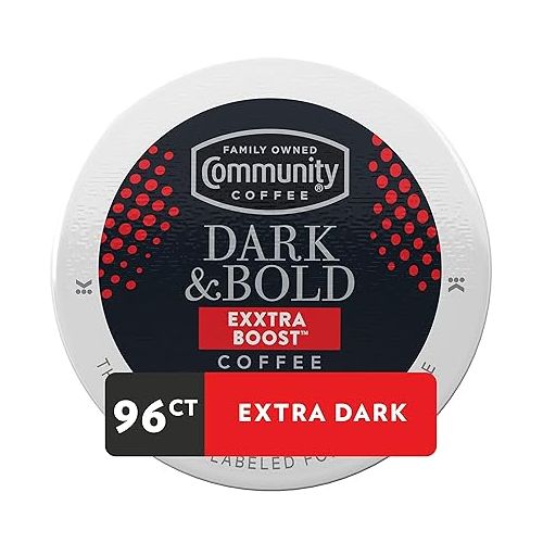  Community Coffee Dark & Bold Exxtra Boost 96 Count Coffee Pods, Compatible with Keurig 2.0 K-Cup Brewers, 24 count (Pack of 4)