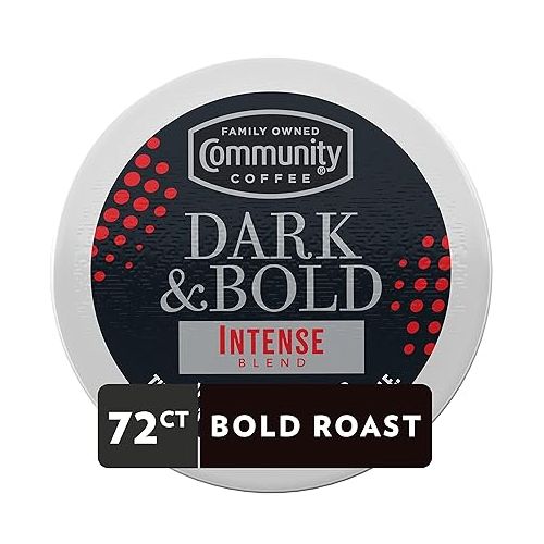  Community Coffee Dark & Bold Intense Blend 72 Count Coffee Pods, Dark Roast Compatible with Keurig 2.0 K-Cup Brewers, 12 Count (Pack of 6)