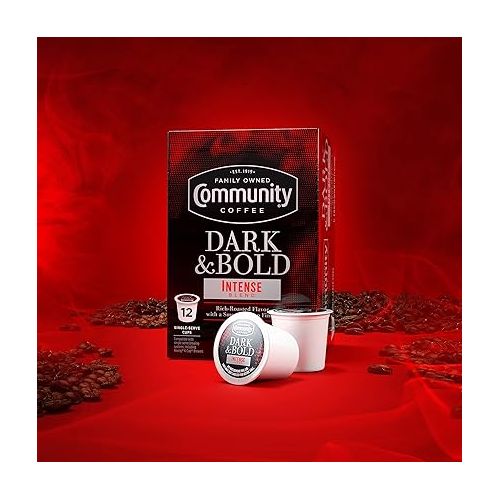  Community Coffee Dark & Bold Intense Blend 72 Count Coffee Pods, Dark Roast Compatible with Keurig 2.0 K-Cup Brewers, 12 Count (Pack of 6)