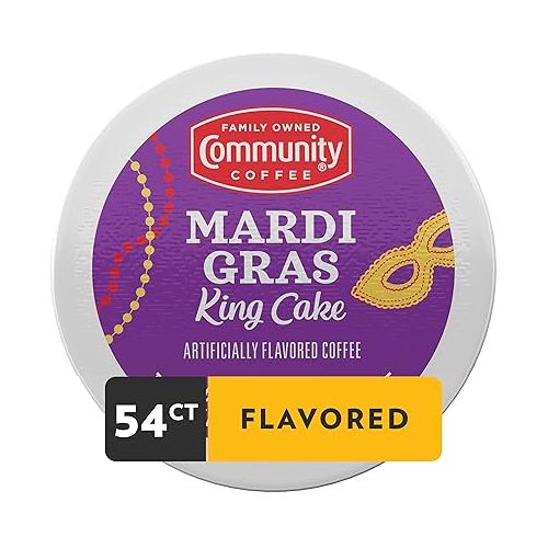  Community Coffee Mardi Gras King Cake Flavored 72 Count Coffee Pods, Medium Roast, Compatible with Keurig 2.0 K-Cup Brewers (12 Count, Pack of 6)