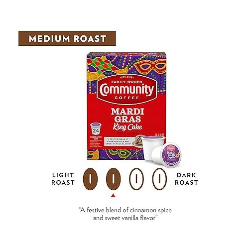  Community Coffee Mardi Gras King Cake Flavored 72 Count Coffee Pods, Medium Roast, Compatible with Keurig 2.0 K-Cup Brewers (12 Count, Pack of 6)