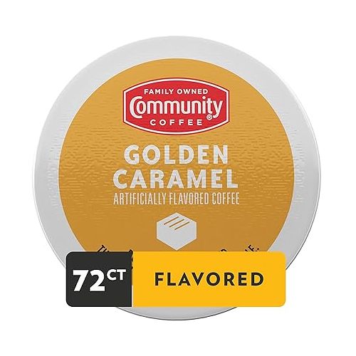  Community Coffee Golden Caramel Flavored 72 Count Coffee Pods, Medium Roast, Compatible with Keurig 2.0 K-Cup Brewers, 12 Count (Pack of 6)