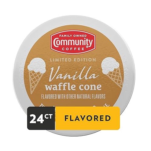  Community Coffee Vanilla Waffle Cone 96 Count Coffee Pods, Ice Cream Flavored, Compatible with Keurig 2.0 K-Cup Brewers, 24 Count (Pack of 4)