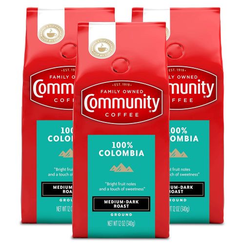  Community Coffee Colombia Altura Medium Dark Roast Premium Ground 12 Oz Bag (3 Pack), Medium Full Body Rich Bright Taste, 100% Select Arabica Coffee Beans