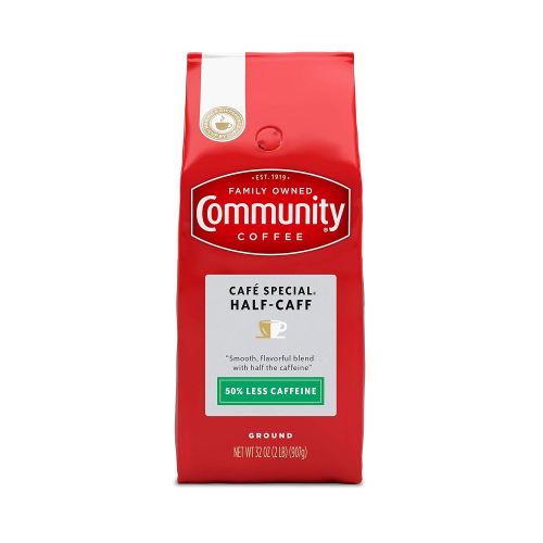  Community Coffee Medium Dark Roast, Premium Ground, Half Caff, 32 Oz Bag, Full Body Smooth Full Flavored, 100% Select Arabica Coffee Beans