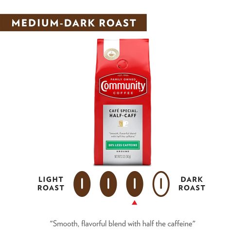  Community Coffee Medium Dark Roast, Premium Ground, Half Caff, 32 Oz Bag, Full Body Smooth Full Flavored, 100% Select Arabica Coffee Beans