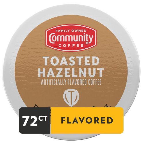  Community Coffee Toasted Hazelnut Flavored Medium Roast Single Serve 72 Ct Box, Compatible with Keurig 2.0 K Cup Brewers, Medium Full Body Smooth Nutty Taste, 100% Arabica Coffee B