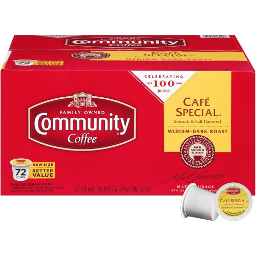  Community Coffee Cafe Special Medium Dark Roast Single Serve K-Cup Compatible Coffee Pods, Box of 72 Pods