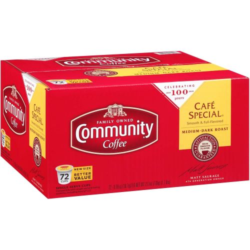  Community Coffee Cafe Special Medium Dark Roast Single Serve K-Cup Compatible Coffee Pods, Box of 72 Pods