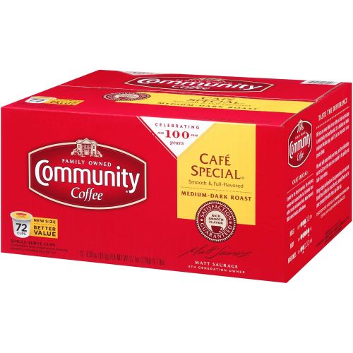  Community Coffee Cafe Special Medium Dark Roast Single Serve K-Cup Compatible Coffee Pods, Box of 72 Pods