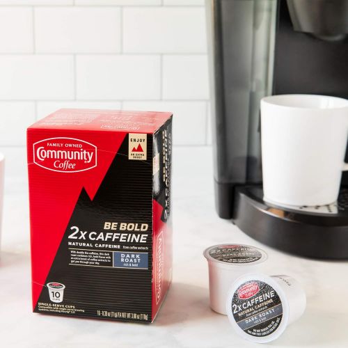  Community Coffee - 2X Caffeine Dark Roast 60 Count (6 Packs of 10) Single Serve Coffee Pods, Compatible with Keurig 2.0 K Cup Brewers