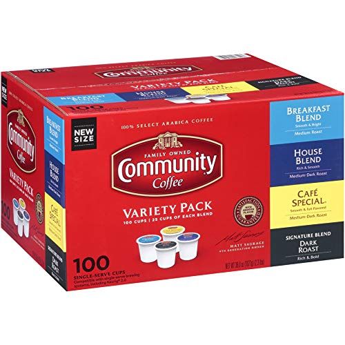  Community Coffee Variety Pack Medium to Dark Roast Single Serve 100 Ct Box, Compatible with Keurig 2.0 K Cup Brewers, Rich Smooth Flavor, 100% Arabica Coffee Beans