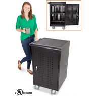 Line Leader 30 Unit Compact Mobile Charging & Storage Cart | Locking Cabinet Holds 30 Tablets, Laptops or Chromebooks | Mobile Lab w/Two 15-Outlet Power Strips | Great for School,