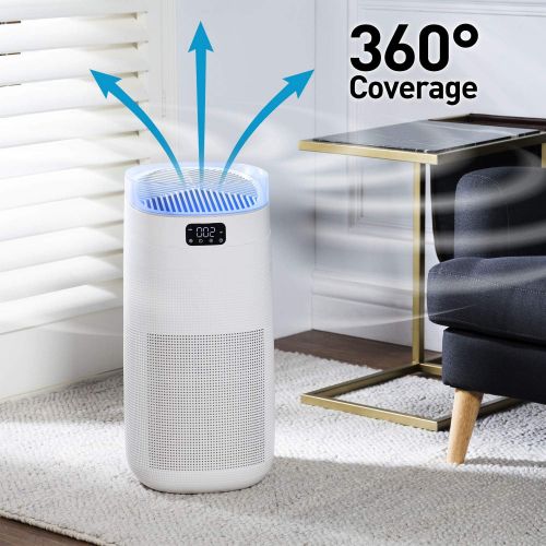  Compass Home Smart Air Purifier - H13 HEPA Filter 3-Stage Air Filtration for Allergies, Pollen, Dust, Odors, Smoke, Pet Dander, Bacteria with Auto Air Sensor and Sleep Mode for Lar