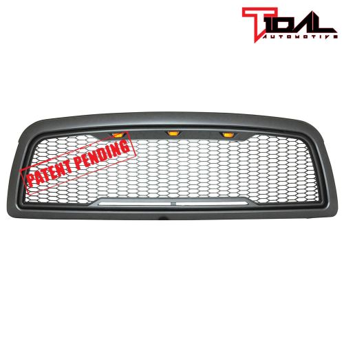  Compatible Tidal Replacement Ram ABS Upper Grille Front LED Grill - Charcoal Gray - With Amber LED Lights for 09-12 Dodge Ram 1500