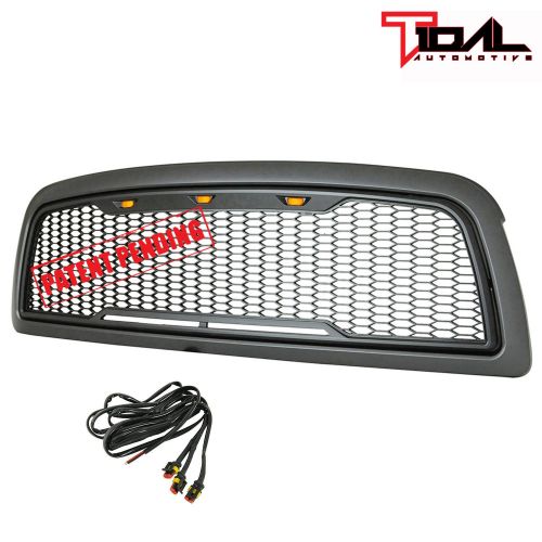  Compatible Tidal Replacement Ram ABS Upper Grille Front LED Grill - Charcoal Gray - With Amber LED Lights for 09-12 Dodge Ram 1500