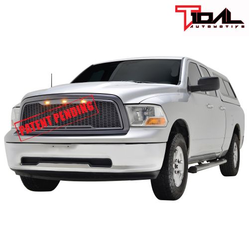  Compatible Tidal Replacement Ram ABS Upper Grille Front LED Grill - Charcoal Gray - With Amber LED Lights for 09-12 Dodge Ram 1500