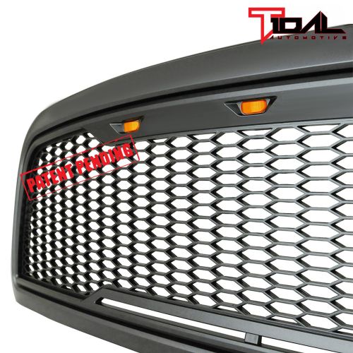  Compatible Tidal Replacement Ram ABS Upper Grille Front LED Grill - Charcoal Gray - With Amber LED Lights for 09-12 Dodge Ram 1500