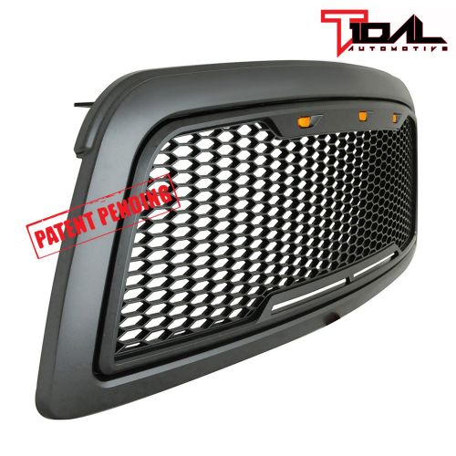  Compatible Tidal Replacement Ram ABS Upper Grille Front LED Grill - Charcoal Gray - With Amber LED Lights for 09-12 Dodge Ram 1500