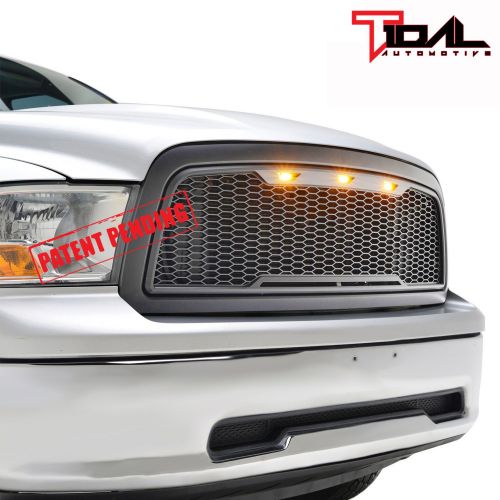  Compatible Tidal Replacement Ram ABS Upper Grille Front LED Grill - Charcoal Gray - With Amber LED Lights for 09-12 Dodge Ram 1500