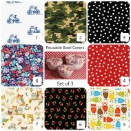 /Compelledtocraft Laminated Cotton aka Oilcloth Reusable Bowl Covers set of 3 great for picnics, parties, everyday, Robert Kaufman prints, PICK YOUR FABRIC